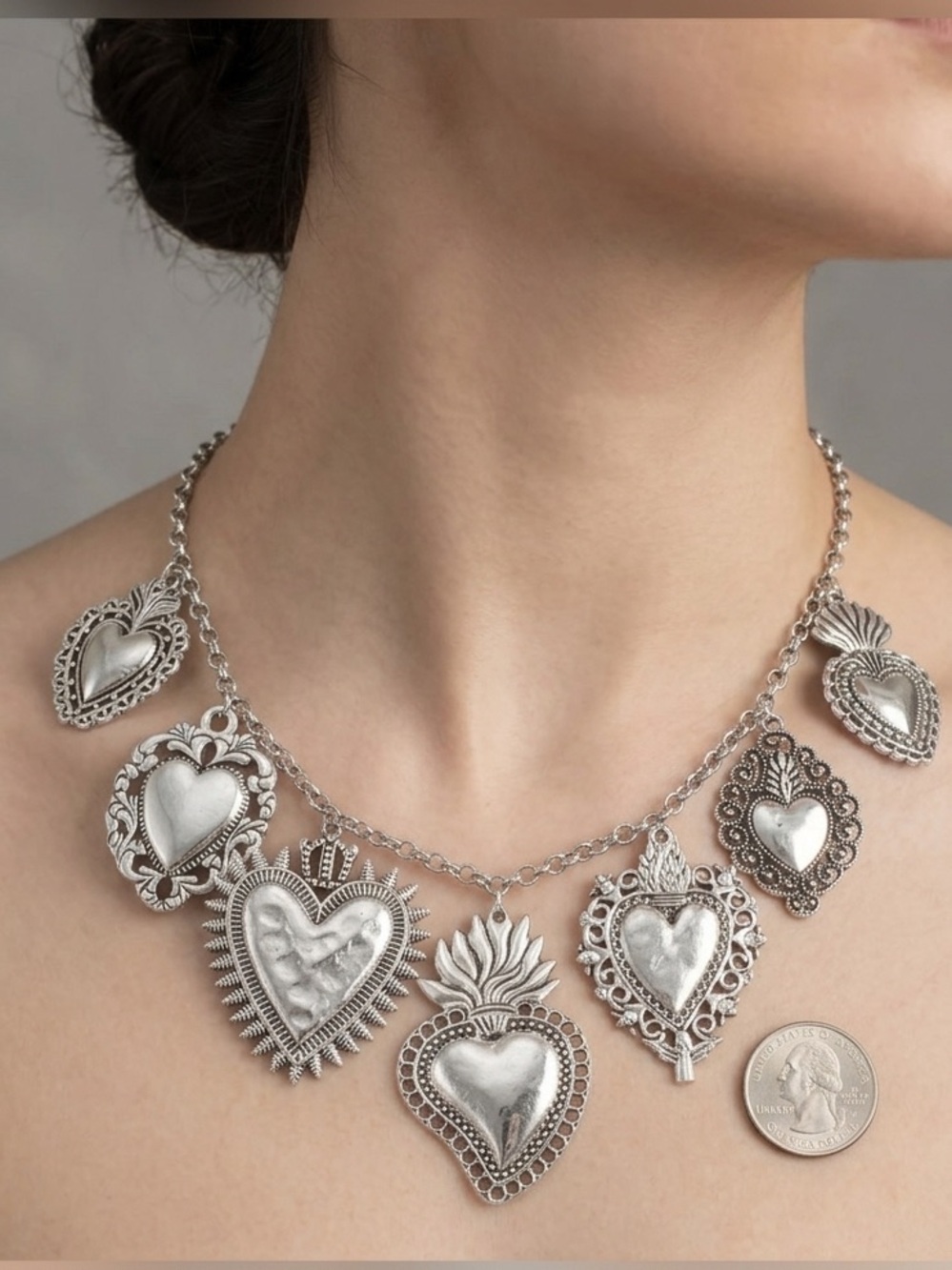 Silver Heart Charm Necklace - Women Jewelry